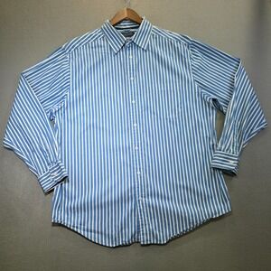 Roundtree & Yorke Trademark Mens Blue Striped Long Sleeve Button Up Shirt Sz XLT